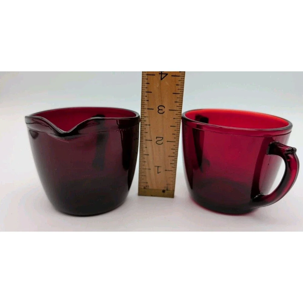 Anchor Hocking Royal Ruby Creamer and Open Sugar Bowl Set Red Glass Vintage